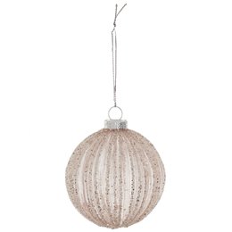 BOULE EN VERRE ROSE TRANSPARENTE PAILLETTES 8CM