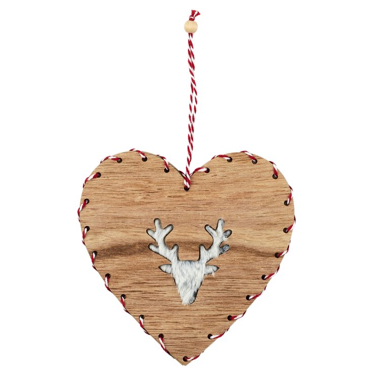 SUSPENSION COEUR CERF EFFET FOURRURE H14CM