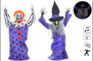 CLOWN ET SORCIERE SAUTILLANTS SON LUMIERE 32X35X25 CM