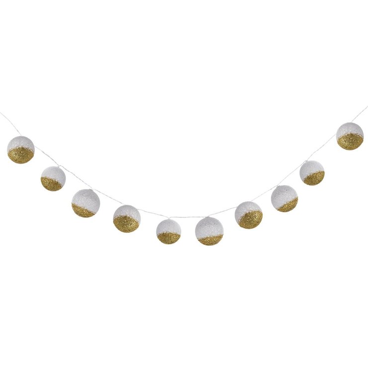 GUIRLANDE BOULES BLANC DORE