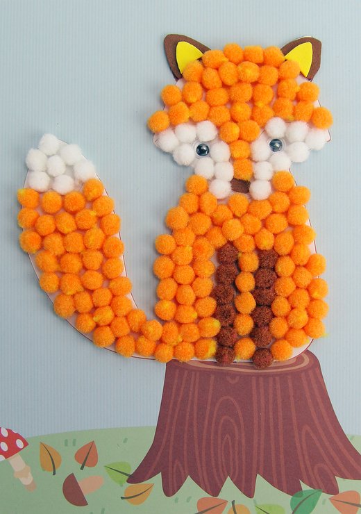 JE CREE MON TABLEAU EN POMPONS RENARD 15 X 21 CM