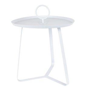 TABLE D APPOINT RONDE BLANCHE AVEC ANSE 40X40X50CM