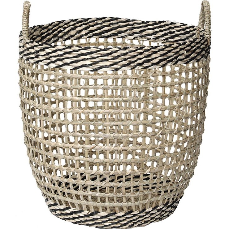 PANIERE A LINGE RONDE AJOUREE MM MATIERE VEGETALE TRESSE NAT