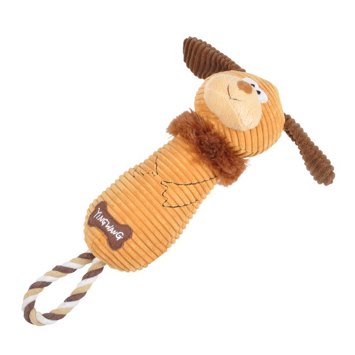 JOUET PELUCHE CHIEN ET POIGNEE SONORE 34CM BRUN