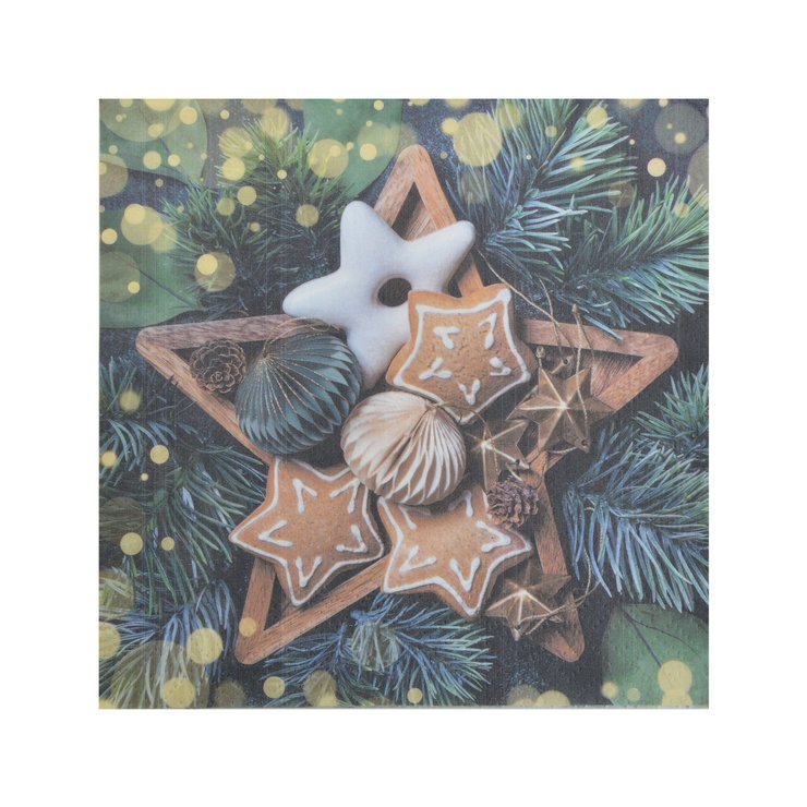 SET 20 SERVIETTES 3 PLIS 33X33CM GATEAUX ET ETOILE BOIS