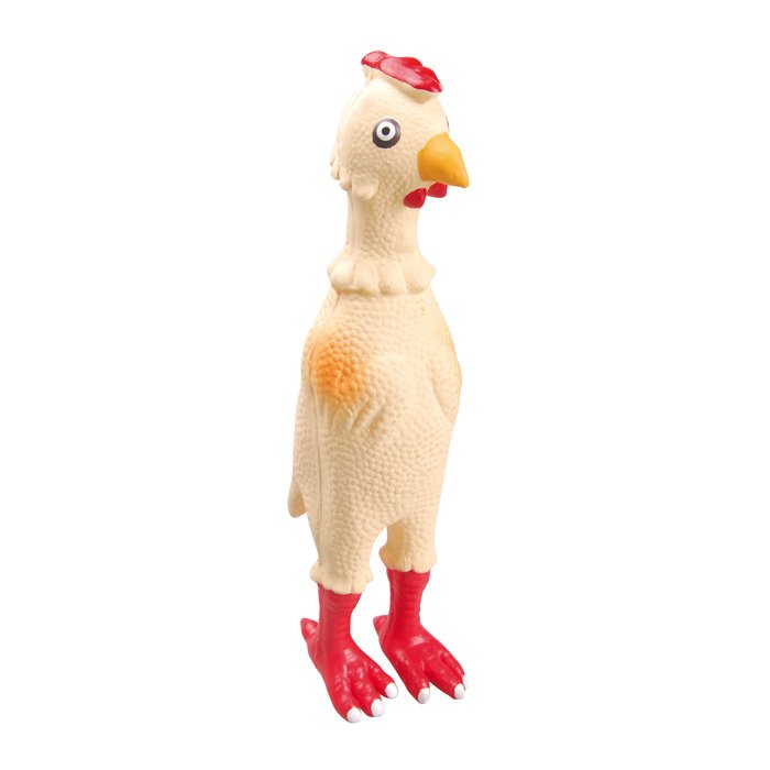 JOUET POULET LATEX SONORE 23CM ECRU ROUGE