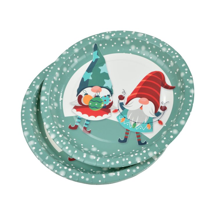 SET 6 ASSIETTES IMPRIMEES NOEL DECOR GNOMES D.23CM