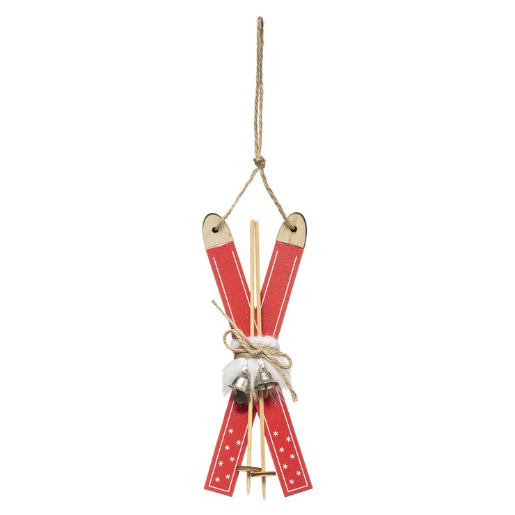 SUSPENSION BOIS SKI ROUGE ET NATUREL 17CM