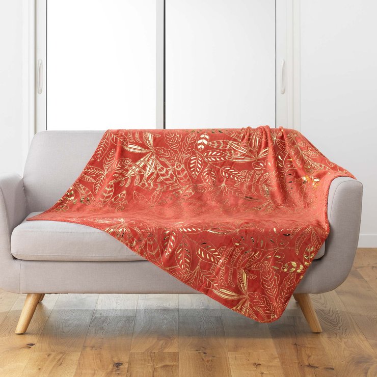 PLAID 125X150CM FLANELLE METALLISEE BELFLOR TERRACOTTA