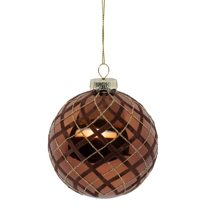 BOULE DE NOEL VERRE MARRON VELOURS 9CM