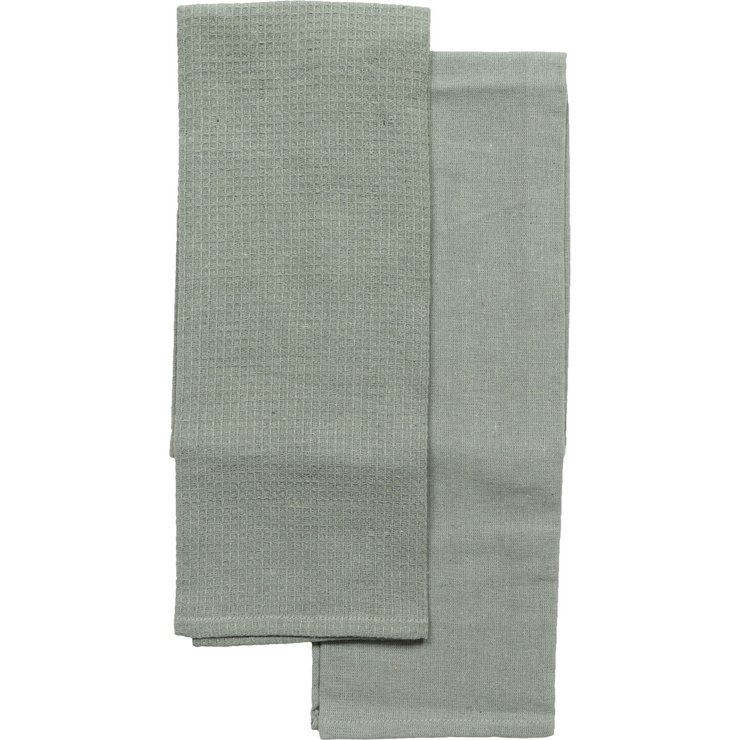 SET 2 TORCHONS JUSTIN 50X70CM COTON VERT DE GRIS