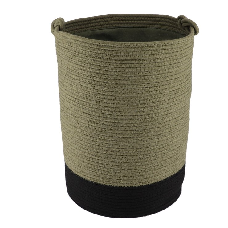 PANIERE LINGE RONDE PETIT MODELE COTON 45X33.5CM KAKI NOIR
