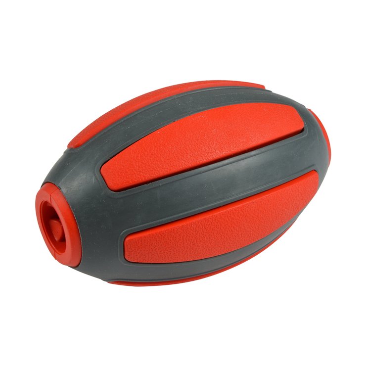 JOUET OVALE DISTRIBUTEUR FRIANDISES 10X6X6CM ROUGE GRIS