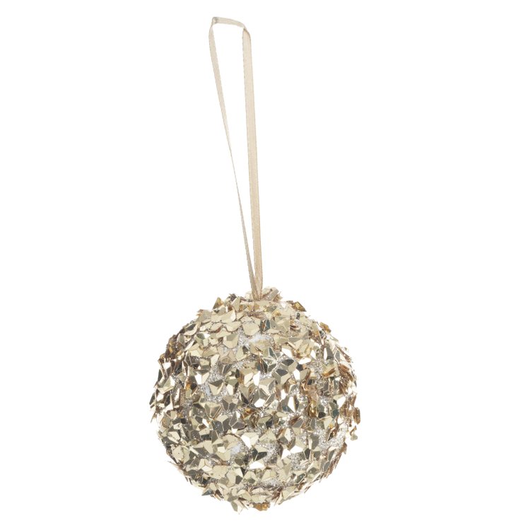SUJET NOEL BOULE PAILLETTE 8CM OR