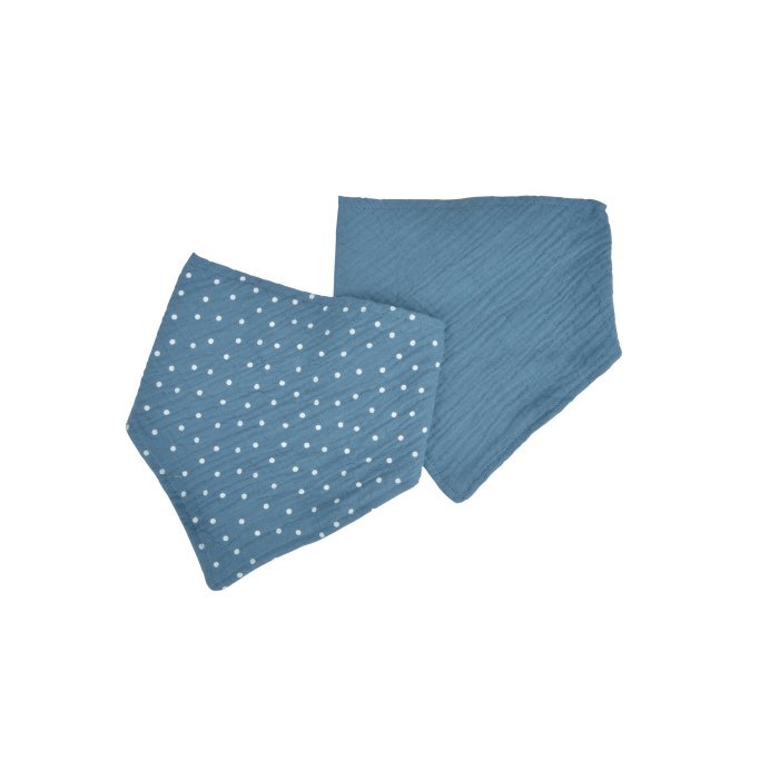 LOT 2 BAVOIRS BANDANA GAZE DE COTON 16X41CM BLEU FONCE