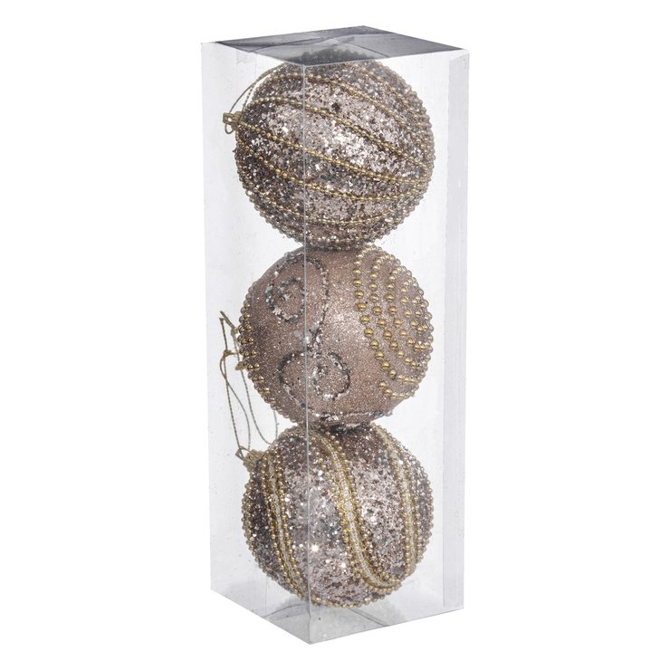 BOULE DE NOEL CHAMPAGNE PAILLETTE X3 PIECES 8CM