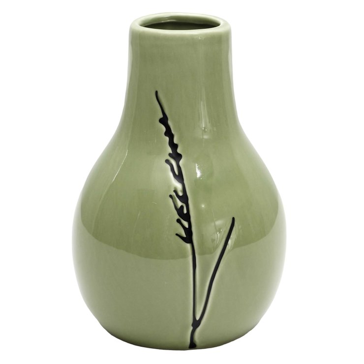 VASE CERAMIQUE VERT ORNEMENT BRANCHE H.14CM