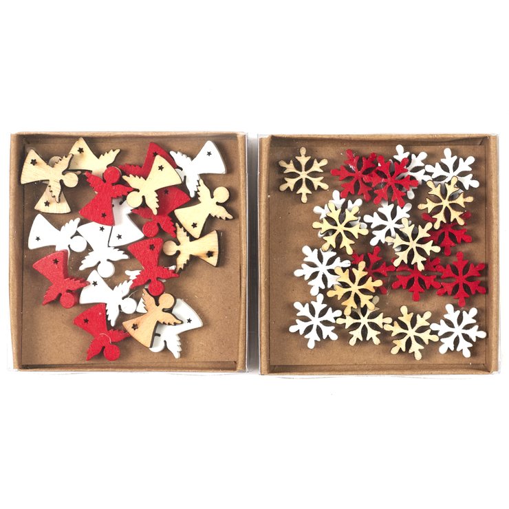 COFFRET ANGES FLOCONS EN BOIS 8X8X1CM