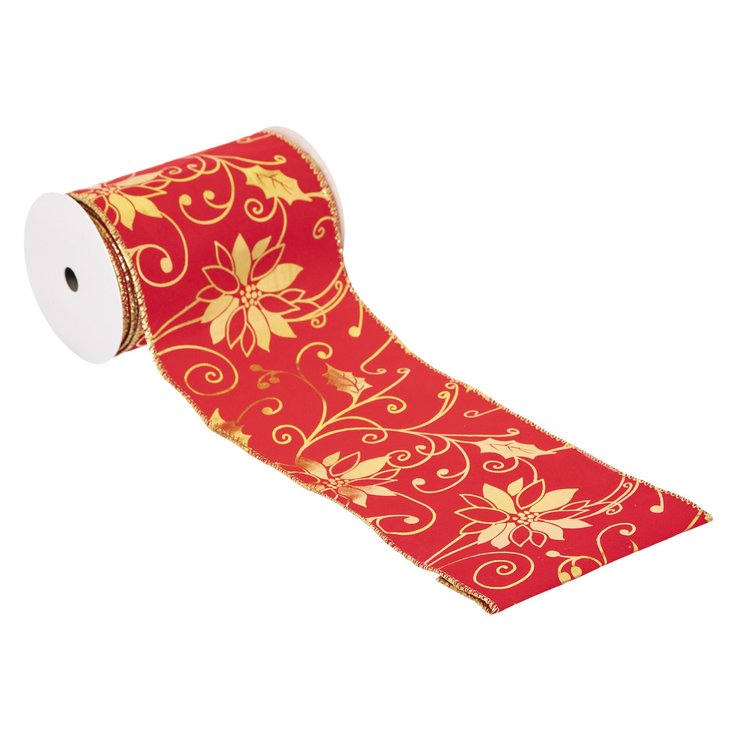 GUIRLANDE DE NOEL RUBAN POINSETTIA 12CMX5M