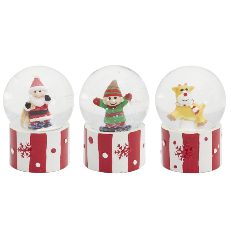 BOULES A NEIGE LUTIN PERE NOEL OU RENNE 4.5CM