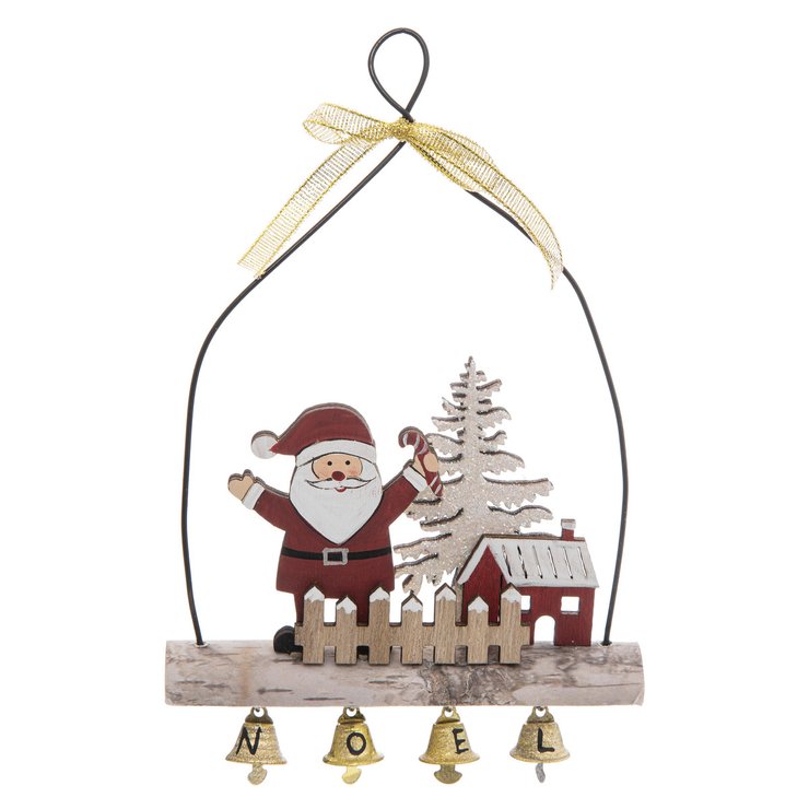 SUSPENSION BOIS PERE NOEL BUCHE GRELOTS