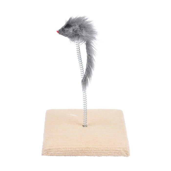 JOUET SOURIS RESSORT SUR PLATEAU 14.3X23CM GRIS