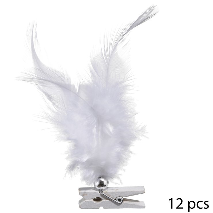 PINCE PLUME DECO PERLE BLANC X12 PIECES