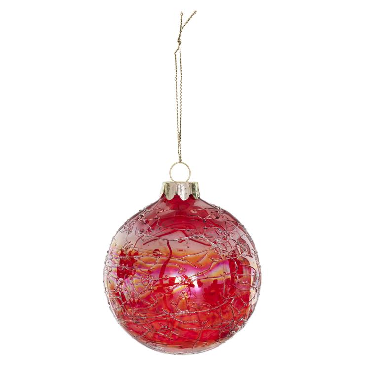 BOULE EN VERRE ROUGE TEXTURISE IRISEE 8CM