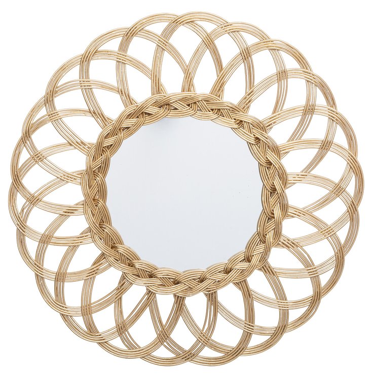 MIROIR ROTIN FLEUR D.50CM DORE