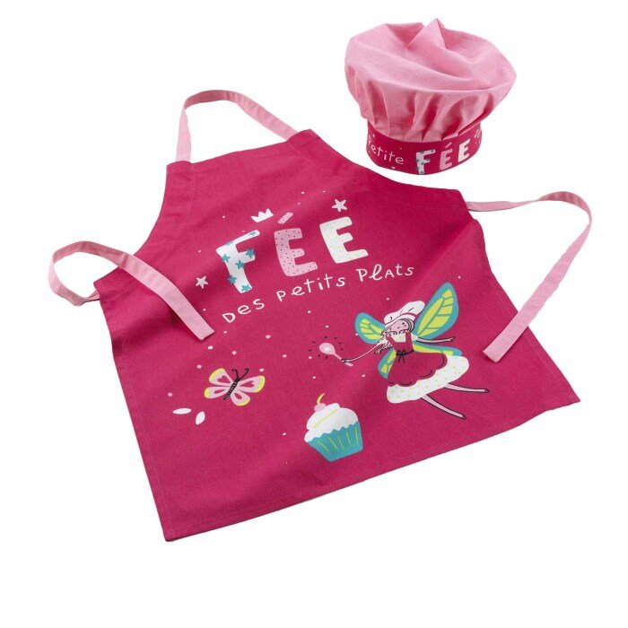 TABLIER ET TOQUE 50X60 CM 24 CM COTON IMPRIME MINI FEE