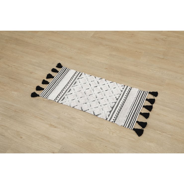 TAPIS AGADIR COTON 45X90CM NOIR BLANC