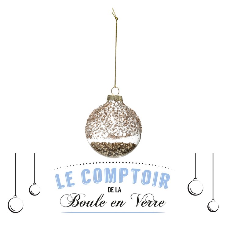 BOULE DE NOEL VERRE 6CM EMBOSSEE INTERIEUR STRASS BRONZE