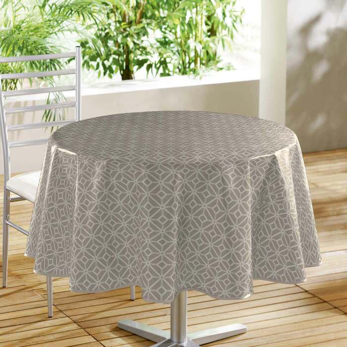 NAPPE RONDE 160 CM PVC IMPRIME MODERNA TAUPE