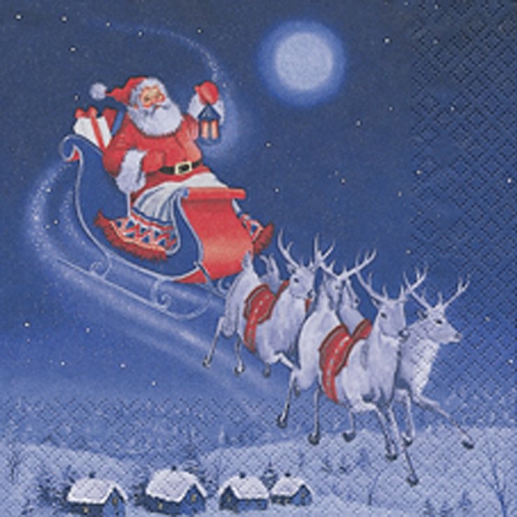 SET 20 SERVIETTES 3 PLIS 33X33CM TRAINEAU DU PERE NOEL