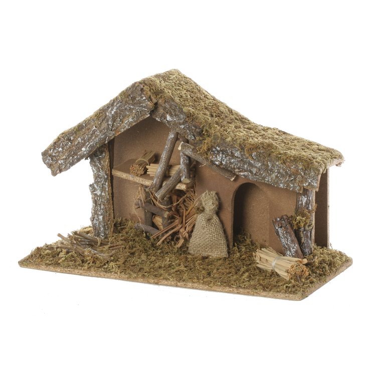 CRECHE DE NOEL VIDE MOUSSE ET ECORCE H.24CM