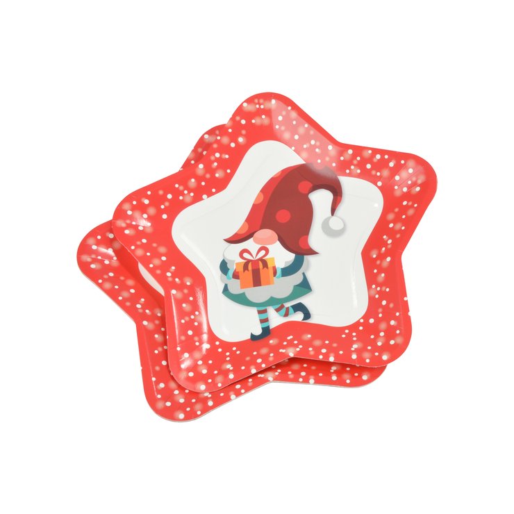 SET 6 ASSIETTES ETOILE IMPRIMEES NOEL DECOR GNOMES D.23CM