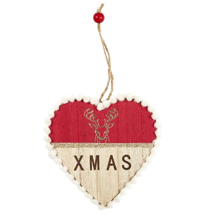 SUSPENSION COEUR EN BOIS ROUGE 20X9.5XCM