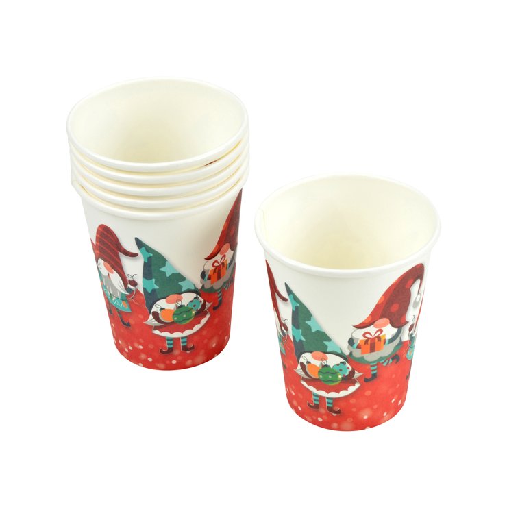 GOBELETS IMPRIMES NOEL DECOR GNOMES 25CL X6 PIECES