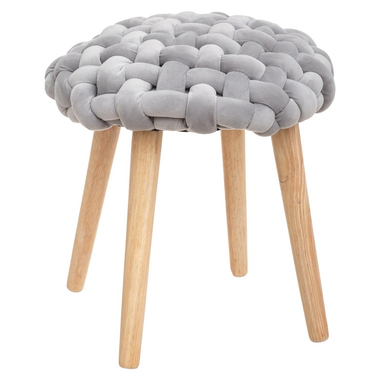 TABOURET APPOINT TRICOT VELOURS COSY GRIS