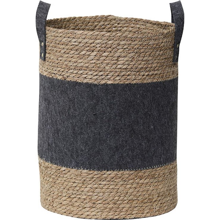 MOYENNE PANIERE RONDE MATIERE VEGETALE GRIS FONCE NATURE