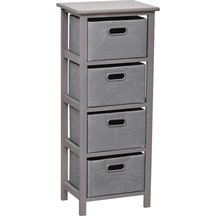 MEUBLE MDF GRIS 4 PANIERS POIGNEES PEINTES GRIS ARGENT