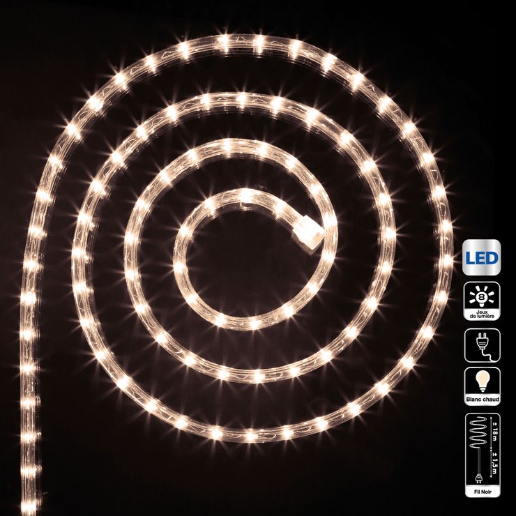 TUBE ELECTRIQUE EXTERIEUR A LED 18M BLANC CHAUD