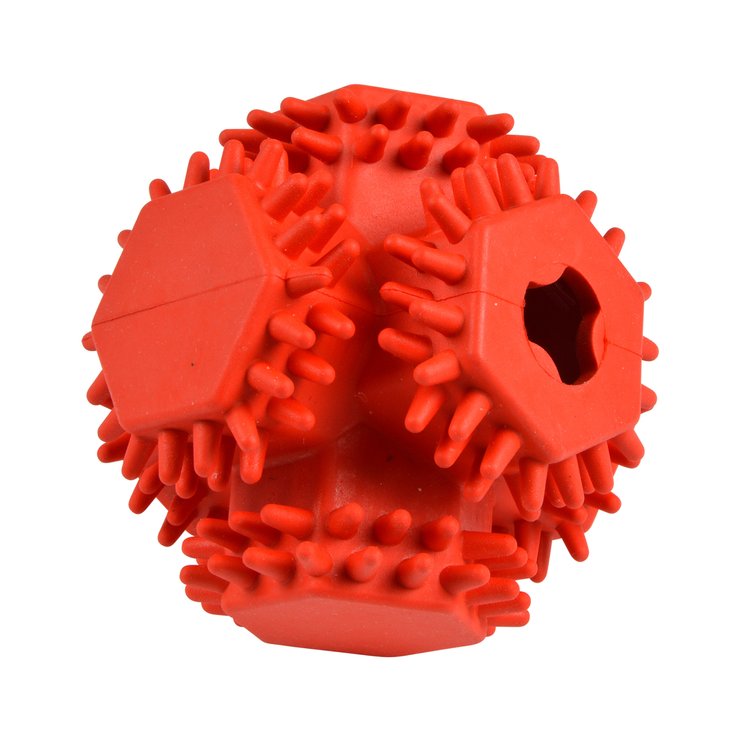 JOUET CUBE DISTRIBUTEUR FRIANDISES CAOUTCHOUC D.10CM ROUGE