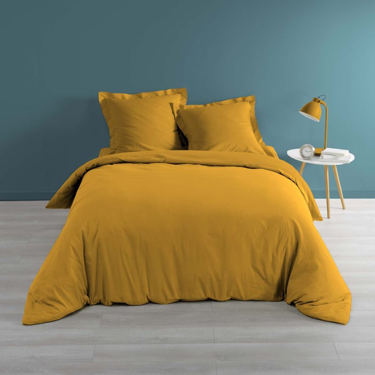 HOUSSE DE COUETTE 260X240CM PERCALE 78 FILS OCRE