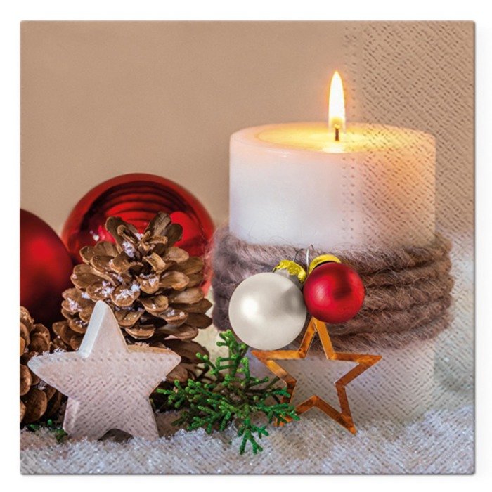 SET 20 SERVIETTES 3 PLIS 33X33CM BOUGIE DE NOEL