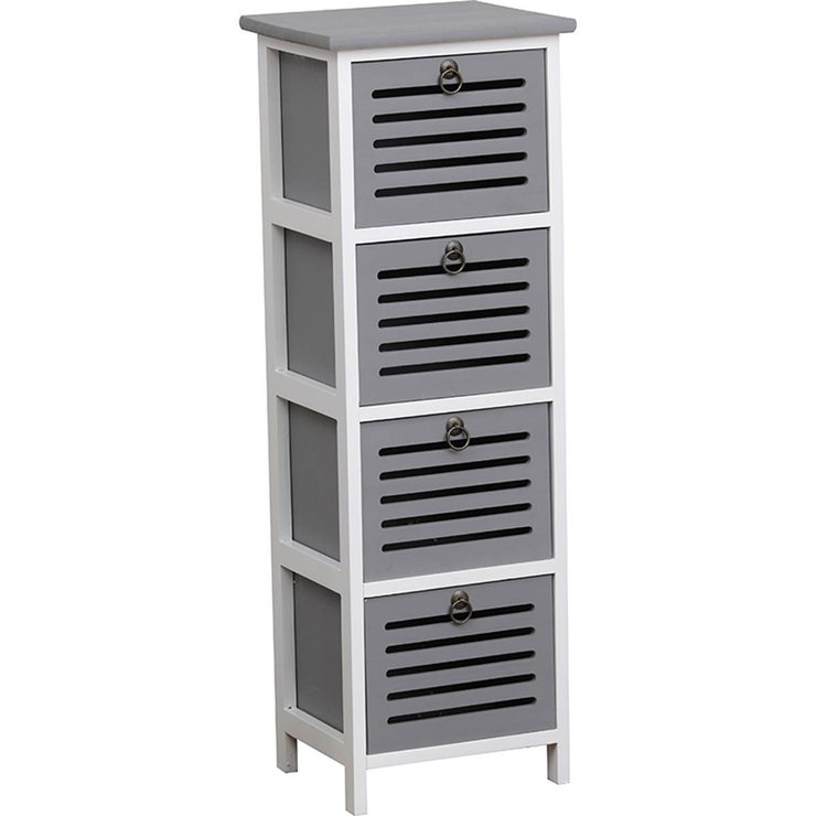 MEUBLE PAULOWNIA 4 TIROIRS BICOLORE BOIS GRIS BLANC