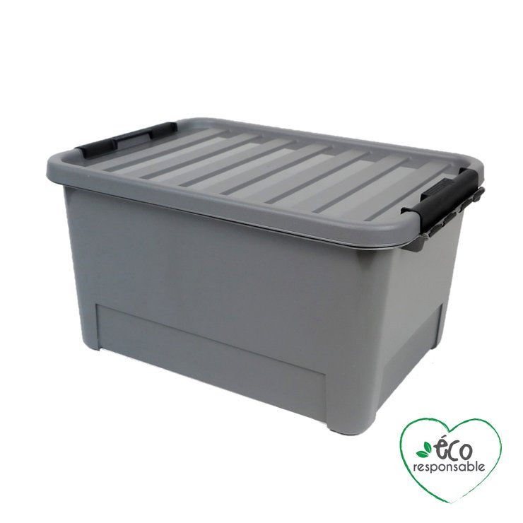 BOX CLIP AVEC POIGNEE PLASTIQUE RECYCLE 25L 44X31X23CM GRIS