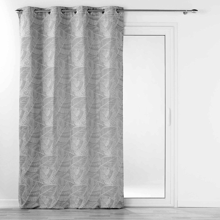 RIDEAU OEILLETS 140X260CM JACQUARD FLORISS GRIS