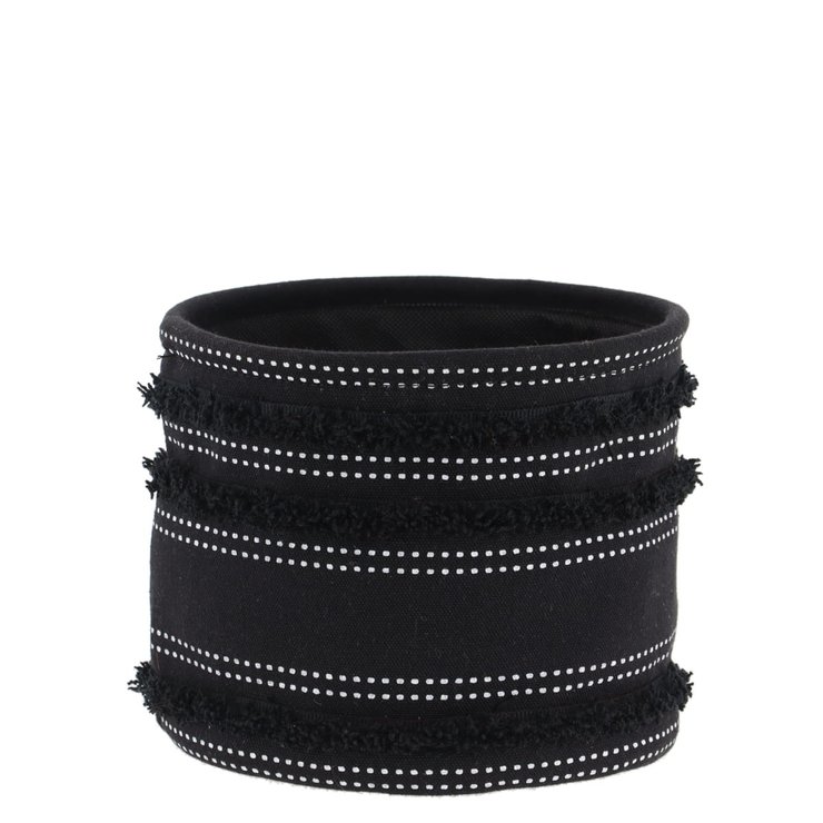 PANIER COTON IMPRIME DECO FRANGES NOIR 19X16CM