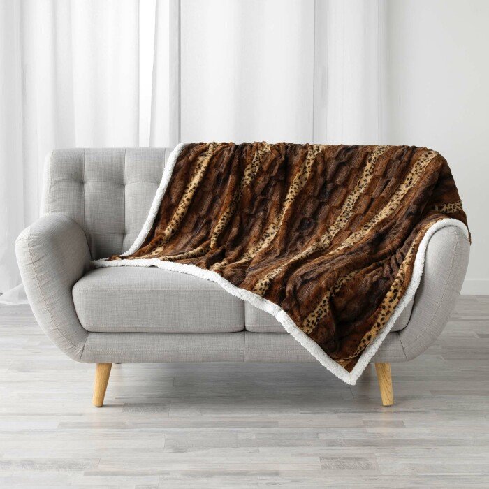 PLAID 125 X 150 CM IMITATION FOURRURE SHERPA GRIZZLY CHOCO